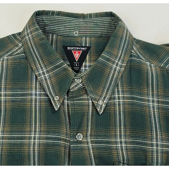 Scottevest TEC Size Large Men Button Down Snap Green Check Embroidered Neck Logo - Picture 1 of 15